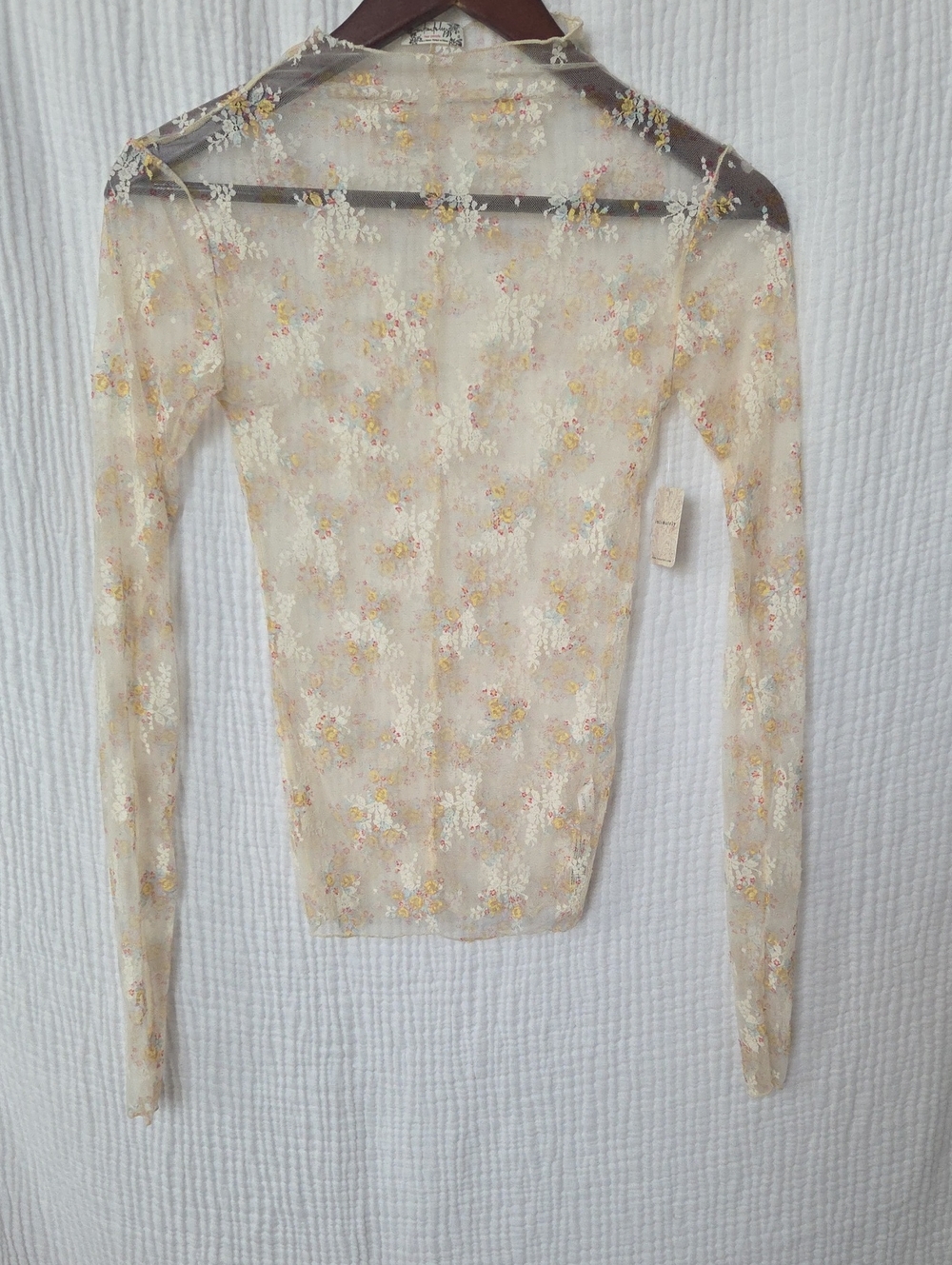 NWT Free People Floral Mesh Long Sleeve Top - Cream w/ Yellow & Pink Accents